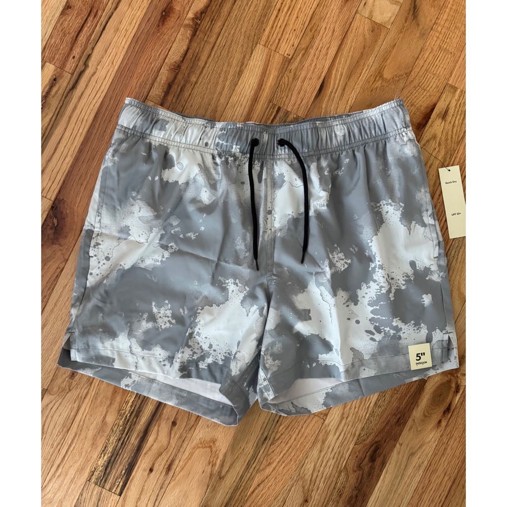 No Boundaries Mens Swim Shorts Grey Splatter Print 5" Inseam Size L 36-38 NEW